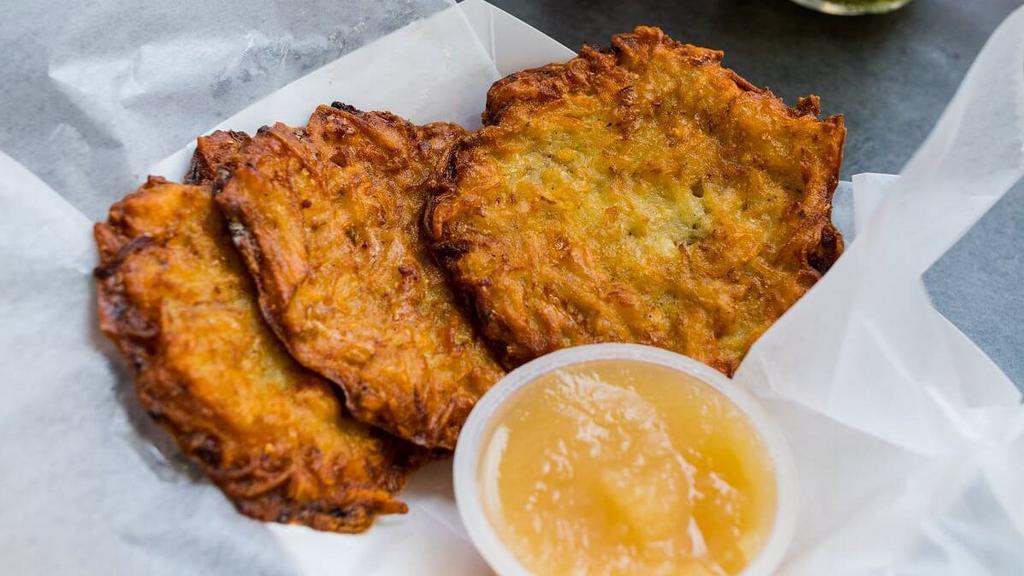 Potato Latkes · Served with a cup of apple sauce & sour cream
