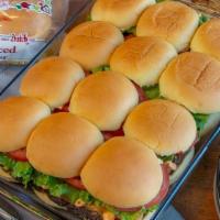Full Tray Of Burger Sliders · 25 Sliders in a Tray.