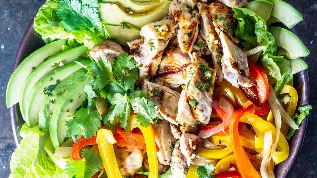 Chicken Fajita Salad · Salad with grilled veggies or meat.