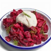 Roasted Beets With Goat Cheese Tzatziki · Chilled purple beets tossed in goat cheese tzatziki, with fresh dill