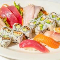 Sushi & Sashimi Entrée · 4 pieces sushi, 6 pieces sashimi, spicy tuna roll and eel cucumber roll.