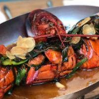 Cantonese Lobster · SAKE, OYSTER SAUCE, SCALLIONS,GARLIC