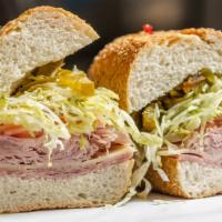 Italian Combo · HAM SALAMI PROVOLONE CHEESE LETTUCE TOMATO ONIONS HOT AND SWEET PEPPER AND OIL AND VINAGER D...