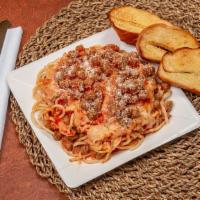 Pasta With Meatballs, Sausage Or Meat Sauce · Pasta: spaghetti, Linguine, cavatelli, Fettuccine, rigatoni, capellini or ziti