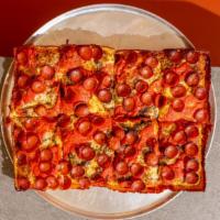 Sicilian Pepperoni Pie · Naturally leavened sicilian sourdough with cheese crust - soft as your favorite pillow on to...