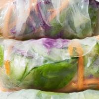 Vegetarian Summer Roll · Lettuces, cucumbers, mint, basil, vermicelli, tofu and red cabbage wrapped in soft rice shee...