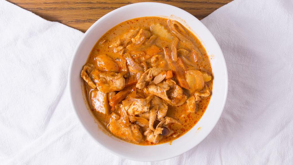 Massaman Curry · Potatoes, peanut, carrots, onions and coconut milk.