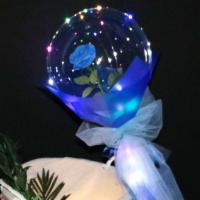 Blue Rose Led Balloon · blue flower led balloon with Blue decoration and ribbon