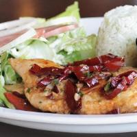 Chicken Mojo De Ajo Lunch · Grilled chicken topped with our garlic sauce served with cilantro rice.