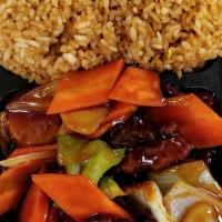 Beef With Garlic Sauce Lunch · Hot and spicy. Served with choice of side and rice.