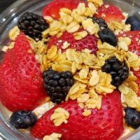Greek Yogurt Berries & Granola · Strawberries, blueberries, blackberries, and granola.