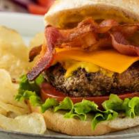 Royal Bacon Burger · Bacon, bacon, beef angus patty, cheese and more bacon.