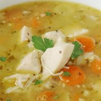 Rotisserie Chicken Soup With Rice & Veggies (16 Oz.) · Lumps of Rotisserie Chicken  w/Carrots, Celery, Potatoes, Butternut Squash, Cilantro.