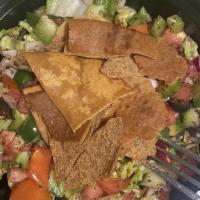 House Salad – Fattoush · Romaine, tomato, cucumber, pepper, radish, onion, olives, and pita chips dressed with sumac ...
