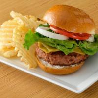 Vegan15 Burger · Beyond meat burger pattie, potato fries.