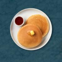 Buttermilk Pancakes · 3 pcs fluffy pancakes cooked with care and love served with butter and maple syrup.