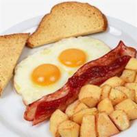 Pancake Platter · Pancake with 2 eggs, Choice Of Meat, Home Fries