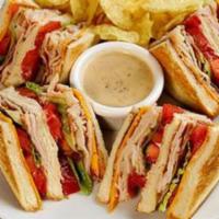 Triple Decker · Turkey, Choice of Cheese, Choice of Toppings on three layers of sliced Bread