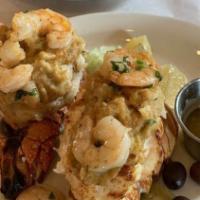 Camarao Scampi · Shrimp scampi served with French fries and rice