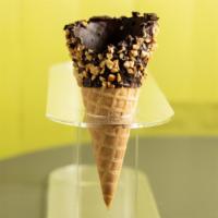 Chocolate Dip Peanuts Waffle Cone · 