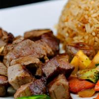 Hibachi Beef & Shrimp Dinner · Beef and shrimp combination. Full dinner portion fresh made to order, teppanyaki sauteed in ...