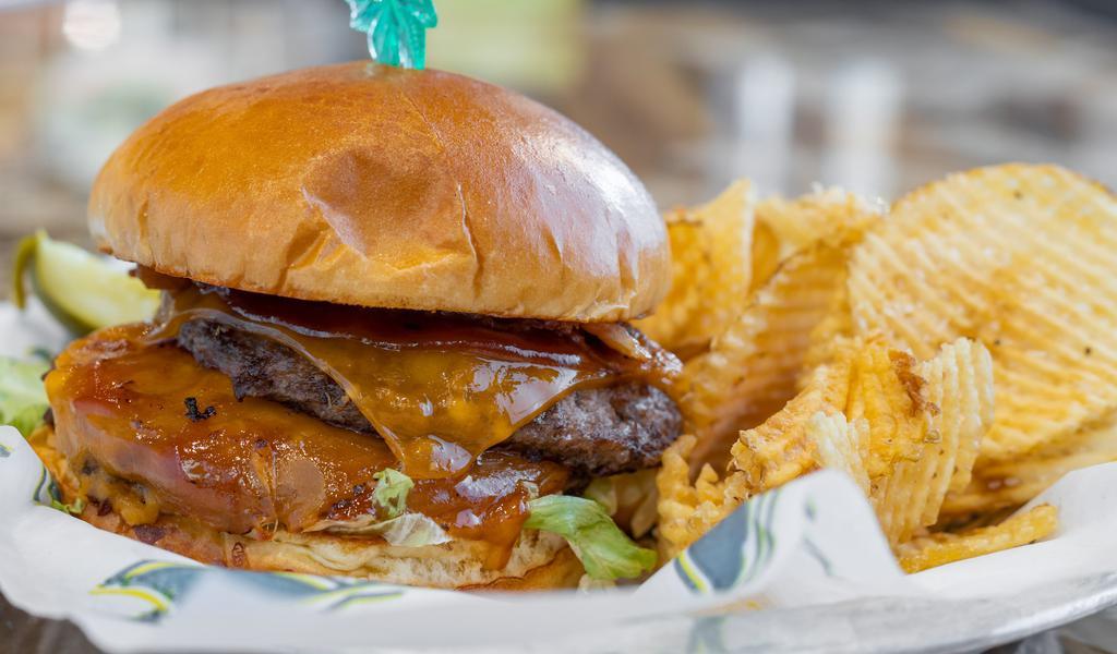 Burger Bbq · Stacked with bacon, cheddar cheese, shredded lettuce and our signature BBQ sauce.