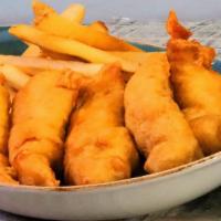 Hand Battered Chicken Tenders · Our signature hand-battered chicken tenders 
served with French fries and your choice of 
Bu...