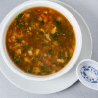 Vegetable Manchow Soup · Spicy. Garlic flavor vegetable soup with tofu and mushroom.