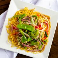 Vegetable Cantonese Noodle · Mixed veggies and sauce over pan fried noodle.