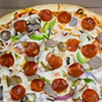 Supreme Pizza · Pepperoni, sausage, peppers, onions, and mushrooms.