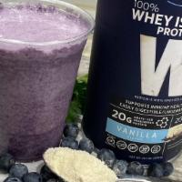 Blue Muscle Builder · Blueberries*, almond milk, and vanilla whey protein.
*Organic