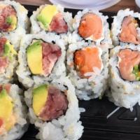 Sushi & Roll Combo · Six pieces of nigiri sushi, tuna and California roll.
