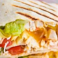 Chipotle Chicken Wrap · Grilled chicken and bacon with tomato, red onions, and cheddar with a spicy chipotle aioli.