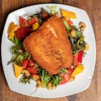Salmon Salad · Gluten-free. Five ounce sauteed salmon over mixed greens, mangoes, red bell peppers, grilled...
