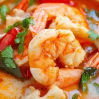 Tom Yum · Spicy. Thai classic spicy sour soup with lemongrass base, kaffir lime leaf and mushroom. Add...