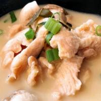Tom Kha · Creamy coconut milk soup with galangal, mushroom and chili paste. Add shrimp for an addition...