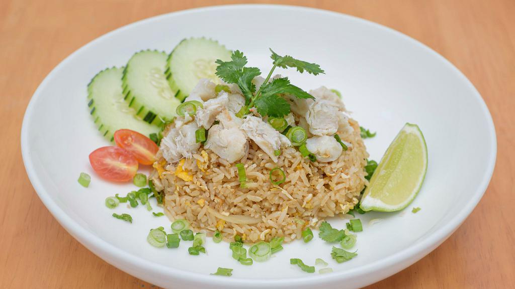 Crab Meat Fried Rice · Fresh crab meat, jasmine rice, onion, scallion, egg, garlic
