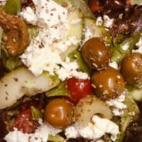 Mediterranean Salad  · Barrel-aged feta, Persian cucumbers, vine tomatoes.
