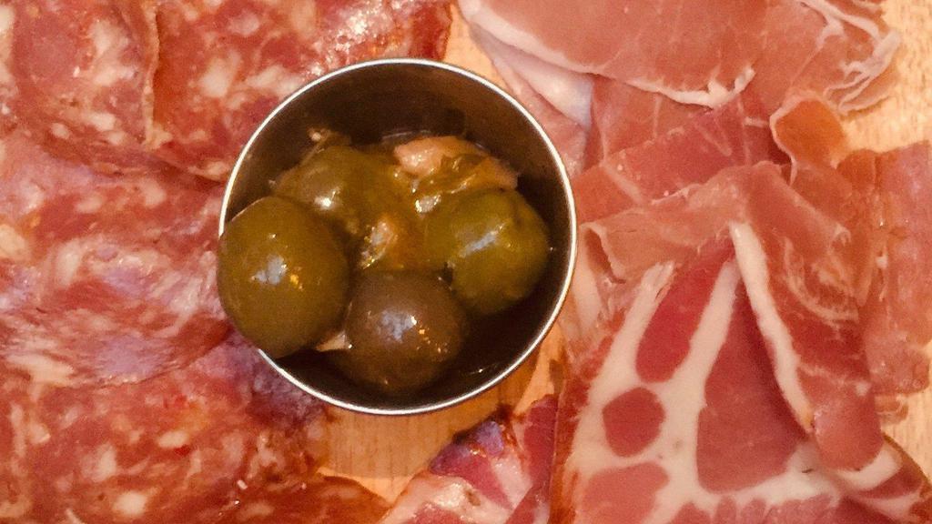 Salumi · Prosciutto di parma, capicollo, sopressata, castelvetrano olives.