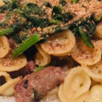 Orecchiette Esposito Sausage Broccoli Rabe  · Earlobe pasta sauteed with esposito sausage, broccoli rabe, bread crumbs, (sausage incl fenn...