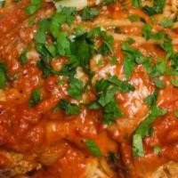 Spaghetti With Chicken Meatballs · Spagjetti sauteed with Tomato saice, Basil, Parmesan, light cream and chicken meatballs. (Me...
