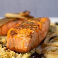 Grilled Salmon With Lemon & Herbs,8Oz (Heat Or Eat As Is) · Salmon fillet grilled to perfection with a drizzle of olive oil, salt, and pepper.