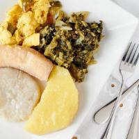Callaloo And Cod/Saltfish · Delicious blend of greens mixed with green peppers, onion, tomato and Top Taste seasoning ad...
