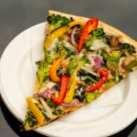 Veggie Pizza · Spinach, mushroom, broccoli, red onions & peppers.