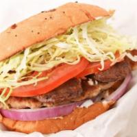 Gyro Burger · Fresh ground turkey, feta cheese, grilled gyro strips, lettuce, tomato, red onion, and tzatz...