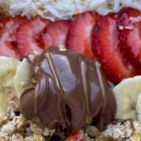 Chocoholic Bowl · Organic Acai, Granola, Banana, Strawberries, Blueberries, Coconut, Nutella