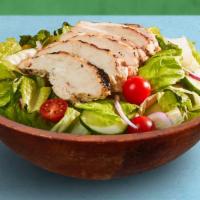 Grilled Chicken Salad · Grilled chicken, romaine lettuce, tomato, cucumber, and red onion, tossed with your choice o...
