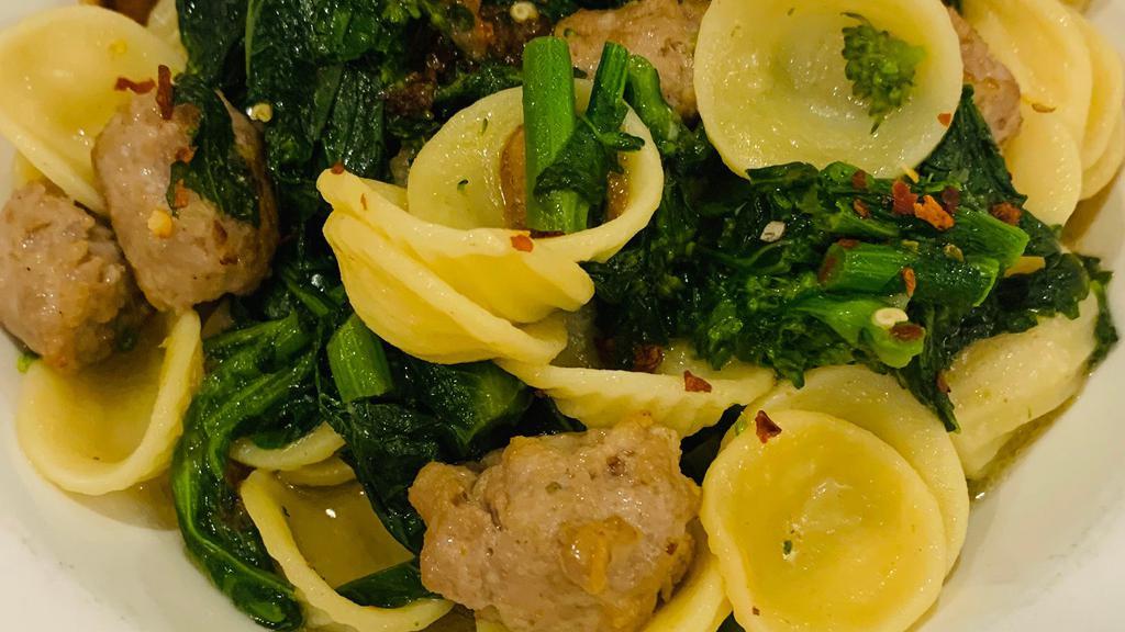 Orecchiette 'Barese' · Broccoli rabe, sweet sausage, garlic, and olive oil.