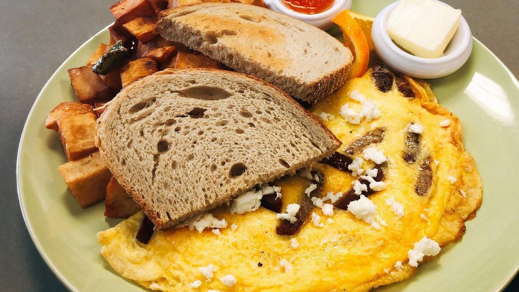 Talya Omelet · Your choice of spicy or mild sausage with Feta cheese.