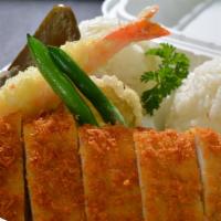 Tonkatsu & Tenpura Pack · Tonkatsu and assorted tenpura served with rice and salad.
